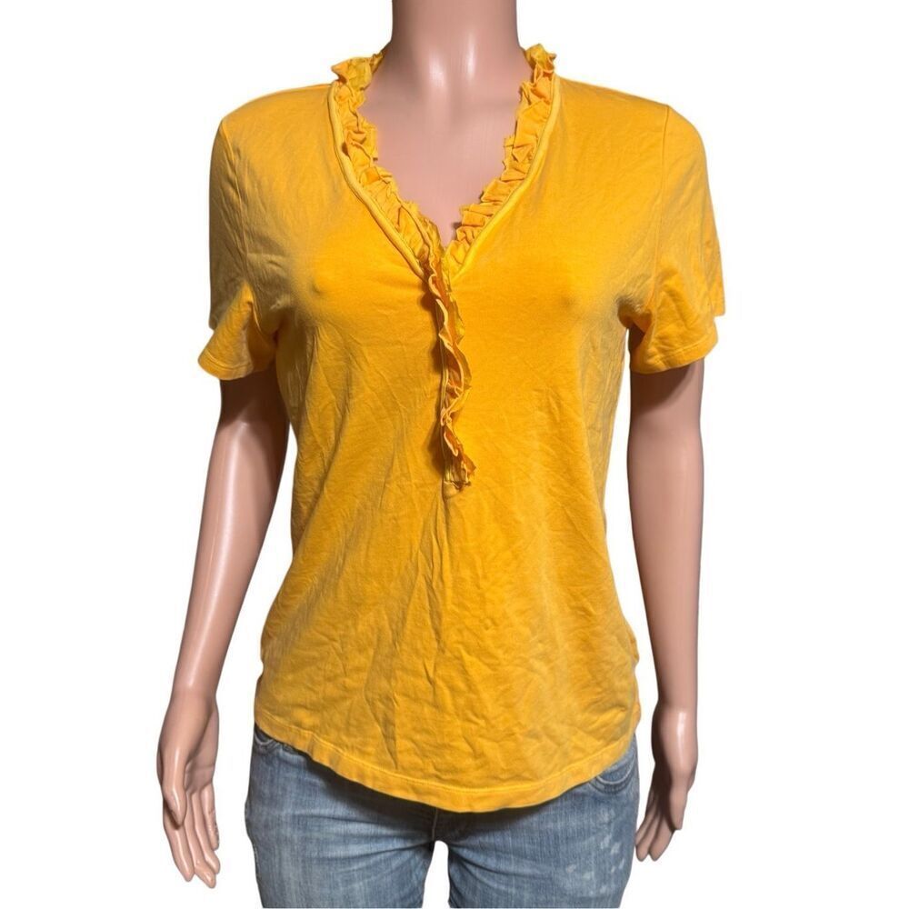 The territory ahead short sleeve ruffle yellow tank top M
